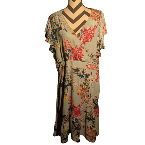 Rachel Rachel Roy Plus Size Floral Print Midi Dress - Ruffle Sleeves - Size 16W - Picture 1 of 3
